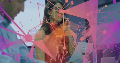 Business Professionals Collaborating with Technology Overlay