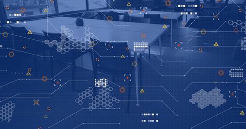 Office Space with Digital Financial Data Overlay - Download Free Stock Images Pikwizard.com