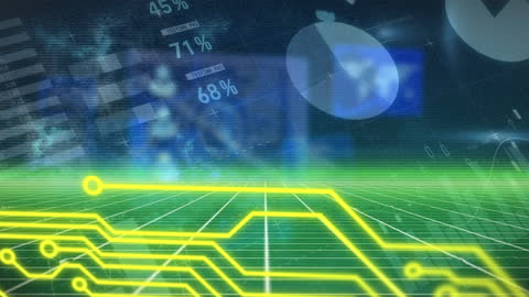 Futuristic Circuit Board with Data Visualization