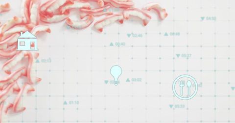 Glowing Lightbulb Highlighting Home and Dining Icons on Pastel Infographic Grid