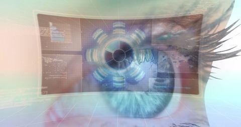 Futuristic bionic eye with digital data overlay