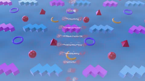 Colorful Geometric Shapes with Floating DNA Strand Animation
