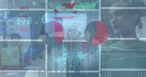 Diverse Business Team Analyzing Digital Data Surrounding World