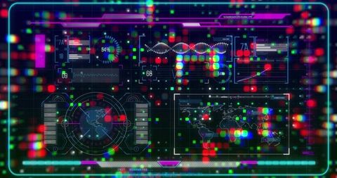 Futuristic Holographic Interface with DNA Helix and Data Visualization