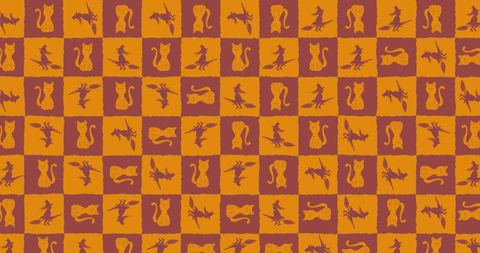 Seamless Halloween Pattern with Cats and Witches