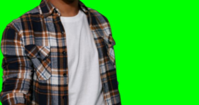 Man Wearing Plaid Shirt With Green Background - Download Free Stock Images Pikwizard.com