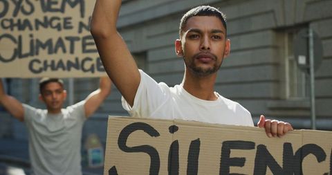 Young activists protesting for climate change awareness