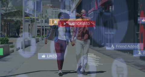 Couple Walking with Social Media Overlay Digital Effects