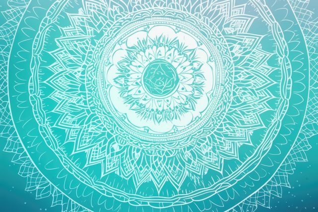 White mandala design on blue background, created using generative ai technology. Colour, pattern, design, symbol and spirituality concept digitally generated image.