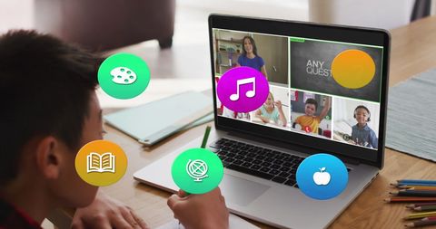Online Learning with Interactive Icons on Screen - Download Free Stock Images Pikwizard.com