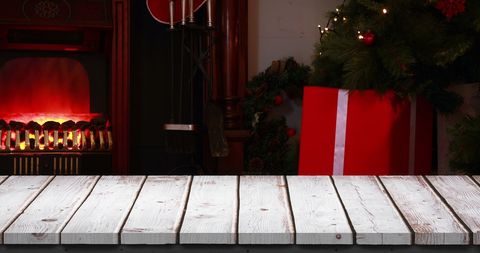 Festive Christmas Scene with Fireplace and Wrapped Gifts