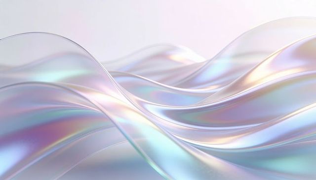 Iridescent pearlescent waves flowing smooth ribbons pastel gradient glossy