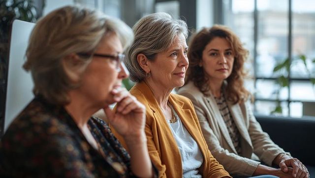 Mature women attending fertility consultation, listening to ivf explanation in clinic
