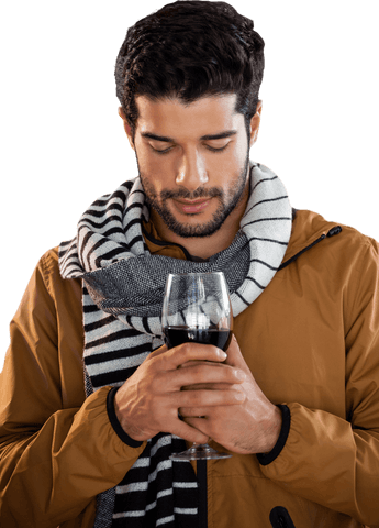 Transparent Male Modeling with Wine Glass Against White Background