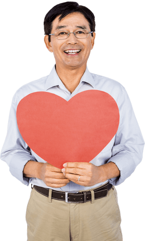 joyful senior man holding transparent heart cutout over chest - Download Free Stock Videos Pikwizard.com