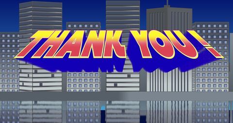 Expressive Thank You Text with Comic Book Cityscape