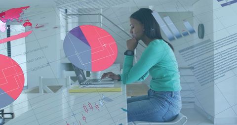 Global finance analytics over laptops for modern technology use