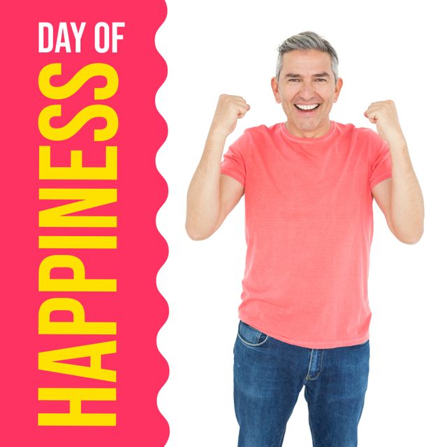 Composition of international day of happiness text over happy caucasian man - Download Free Stock Videos Pikwizard.com