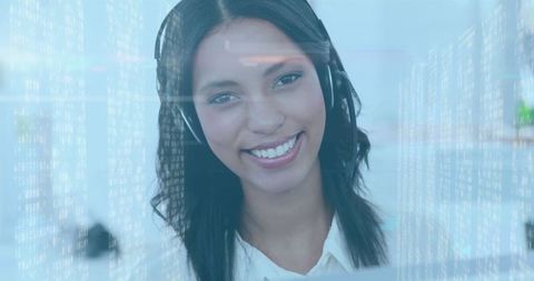 Smiling Professional Communicating in Modern Workspace