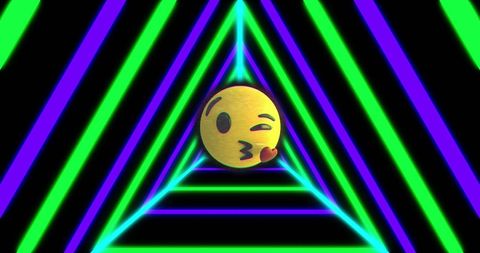 Winking Kiss Emoji with Neon Triangular Background