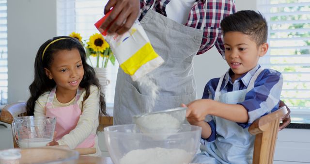 Children Baking with Flour and Sifter on Kitchen Table - Download Free Stock Images Pikwizard.com