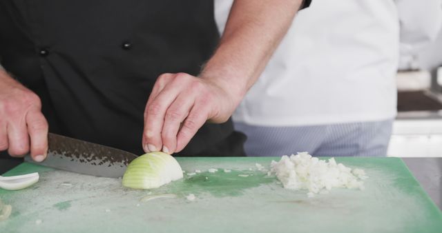 Chef Chopping Onion in Professional Kitchen - Download Free Stock Images Pikwizard.com