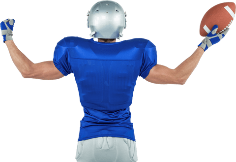 Transparent Background American Football Player Holding Ball from Rear View