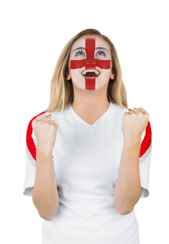Excited england fan with painted face cheering passionately transparent