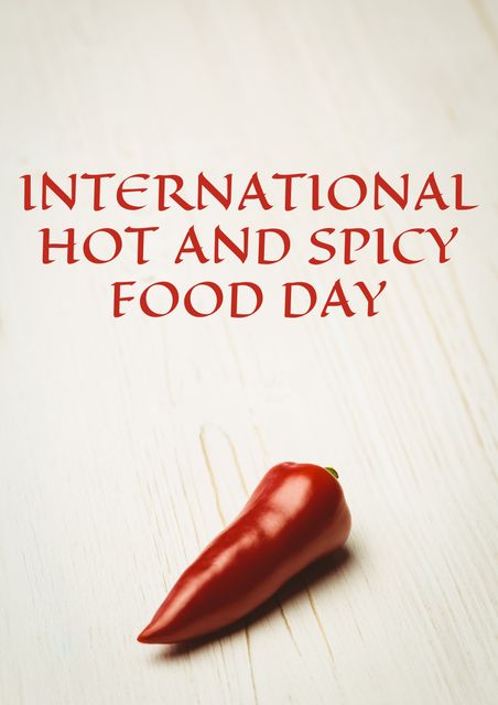 Digital composite image of text with red chili pepper on table with copy space. international hot and spicy food day, text, communication, spice, food and spicy food day concept.
