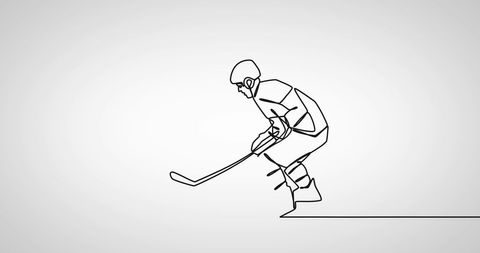 One line drawing of hockey player on ice