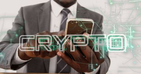 Businessman Using Smartphone with Crypto Technology Overlay - Download Free Stock Images Pikwizard.com