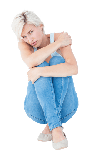 Transparent Image of Young Woman Looking Thoughtful with Sad Expression