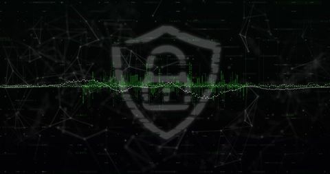 Digital lock icon over circuit network visualization
