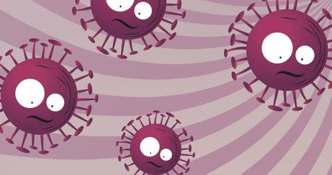 Cartoon COVID-19 Viruses Over Purple Spiral Pattern - Download Free Stock Images Pikwizard.com