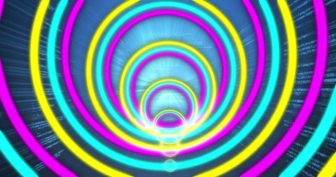 Neon Circles With Dynamic Data Streams in Digital Background - Download Free Stock Images Pikwizard.com