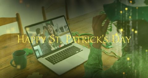 Virtual St. Patrick's Day Celebration with Woman on Video Call