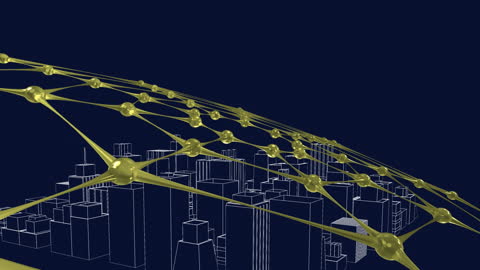 Digital Networking Grid Over Modern Cityscape