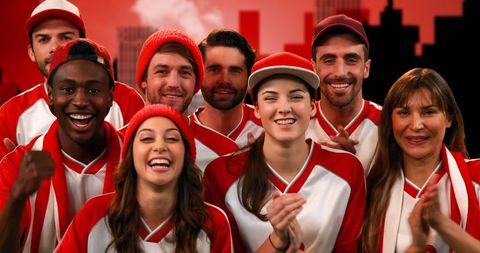 Excited Diverse Sports Fans Cheering Enthusiastically