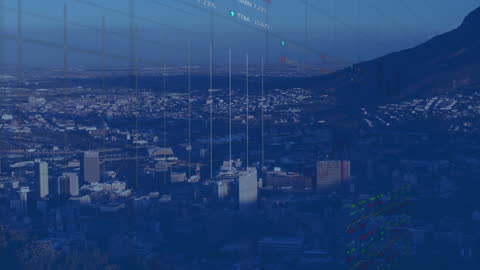 Dynamic Financial Data Animation Over Urban Cityscape
