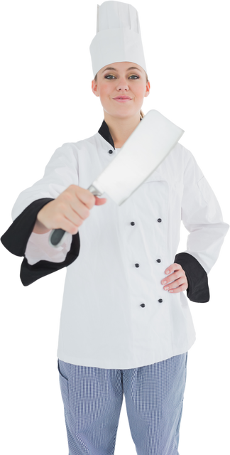 Transparent portrait of female chef with meat cleaver in uniform - Download Free Stock Videos Pikwizard.com