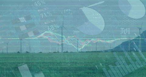 Wind Turbines with Digital Metrics for Sustainable Technology Concept