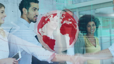 Global Team Handshaking, Modern Office Collaboration