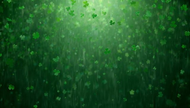 Drifting Green Clover Rain Abstract Backdrop with Glowing Bokeh, Soft Gradient Motion