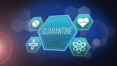 Digital Quarantine Visualization with Medical Symbols and Red Light