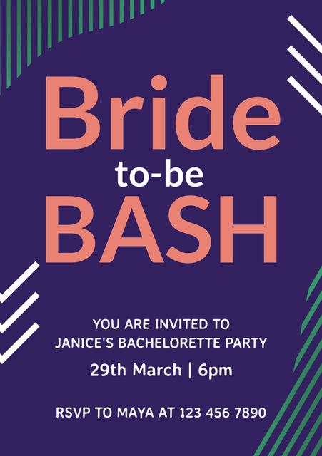 Ideal for creating invitations for bachelorette parties. Features bold text and colorful striped design for a modern and vibrant appeal. Suitable for sending to friends and family to join in festive celebrations. Easy to customize with party details for a joyous gathering.