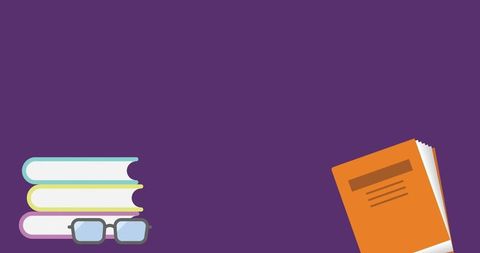 Minimalist educational books and glasses on purple background