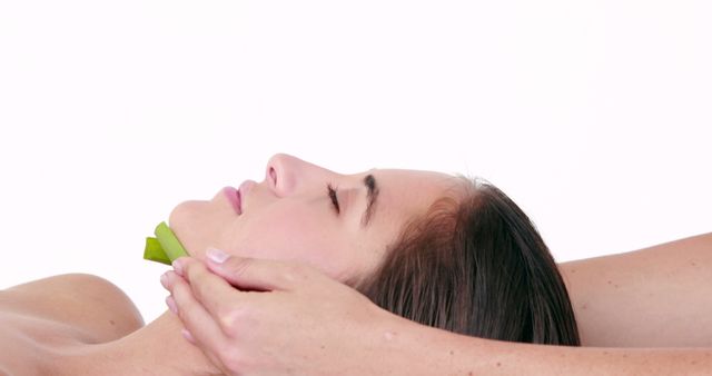 Young Woman Receiving Relaxing Facial Massage with Aloe Vera - Download Free Stock Images Pikwizard.com