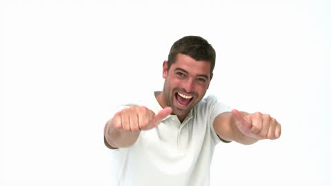Man Expressing Enthusiasm with Thumbs Up
