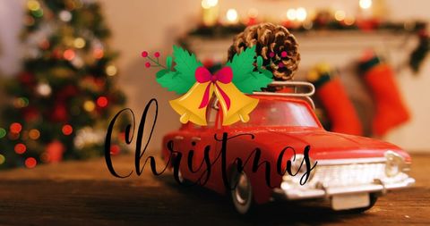 Festive Christmas Decoration with Pine Cone Toy Car - Download Free Stock Images Pikwizard.com