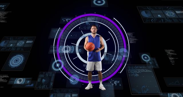 Male Basketball Player with Futuristic Digital Interface Background - Download Free Stock Images Pikwizard.com